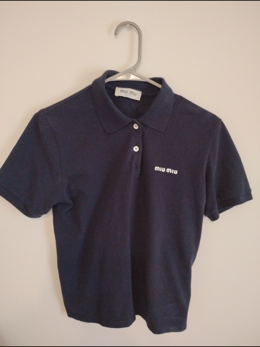 Miu Miu Navy Short Sleeve Polo with White Logo